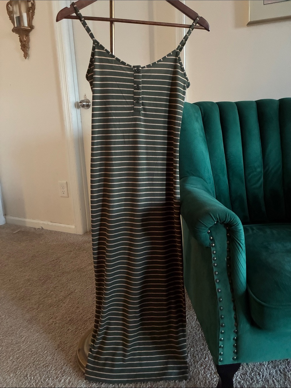 No Boundaries Olive and Cream Striped Maxi Dress